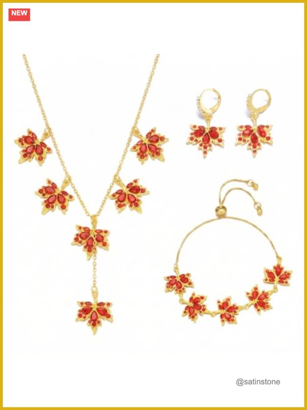 Maple Leaf Fall Jewelry Set Alloy Necklace Earrings Bracelet Women Autumn